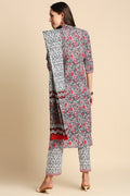 Grey & Pink Pure Cotton Floral Print Kurta set