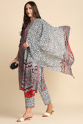 Grey & Pink Pure Cotton Floral Print Kurta set