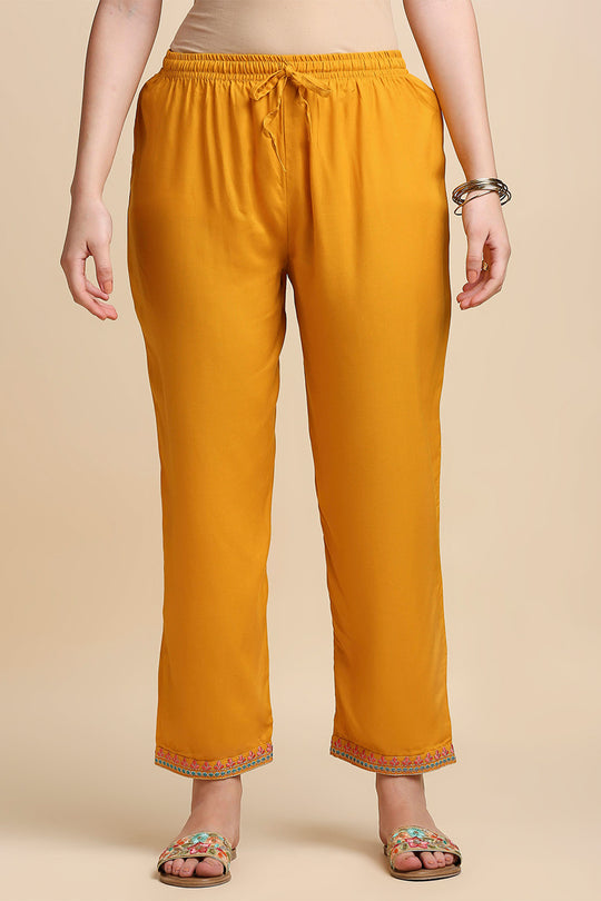 Mustard Yellow & Blue Embroidered Kurta set