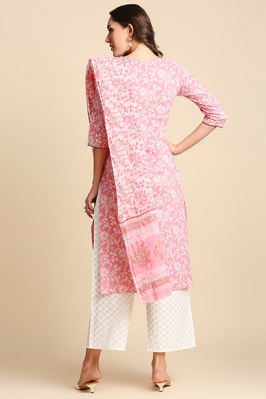 Pink Ethnic Motifs Printed Pure Cotton Kurtaset
