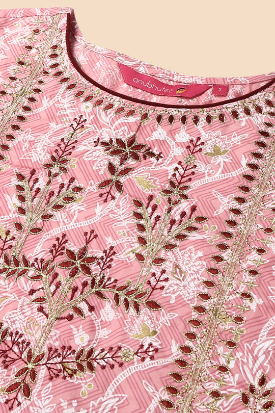 Pink Ethnic Motifs Printed Pure Cotton Kurtaset