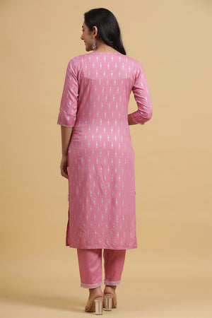 Mauve Ethnic Motifs Yoke Design Regular Mirror Work Kurta set