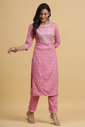 Mauve Ethnic Motifs Yoke Design Regular Mirror Work Kurta set