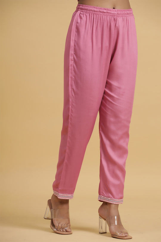 Mauve Ethnic Motifs Yoke Design Regular Mirror Work Kurta set