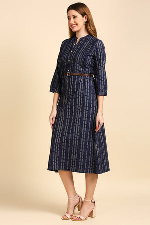 Women's Navy Blue A-Line Midi Dress
