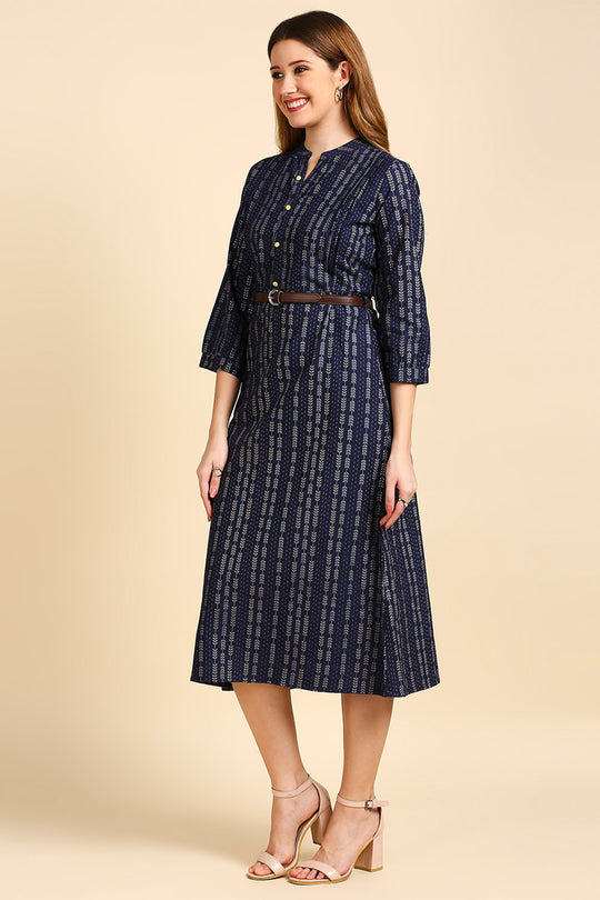 Women's Navy Blue A-Line Midi Dress