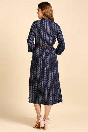 Women's Navy Blue A-Line Midi Dress