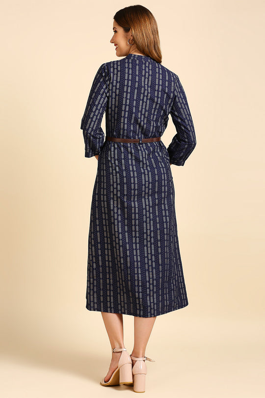Women's Navy Blue A-Line Midi Dress