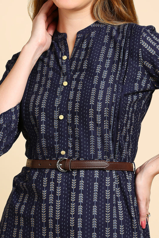 Women's Navy Blue A-Line Midi Dress