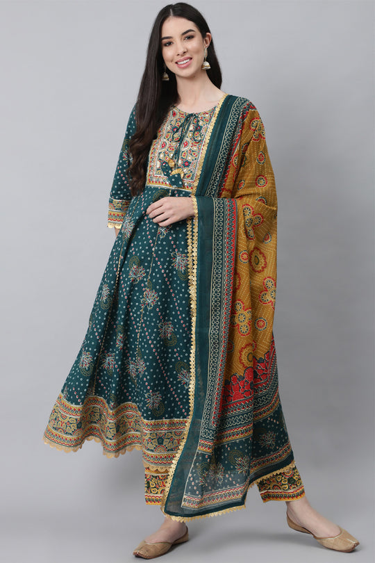 Teal Green Ethnic Cotton Kurta set