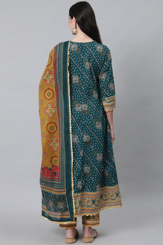 Teal Green Ethnic Cotton Kurta set