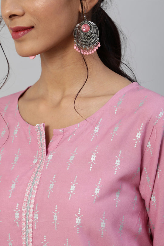 Women's Mauve & White Ethnic Kurti