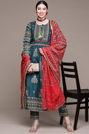 Teal Ethnic Motifs Thread Work Kurta set