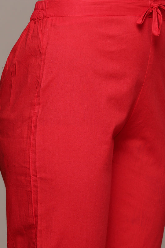 Red Ethnic Motifs Printed Thread Work Kurta set