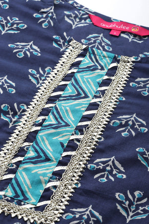 Blue Ethnic Motifs Printed Pure Cotton Kurta set