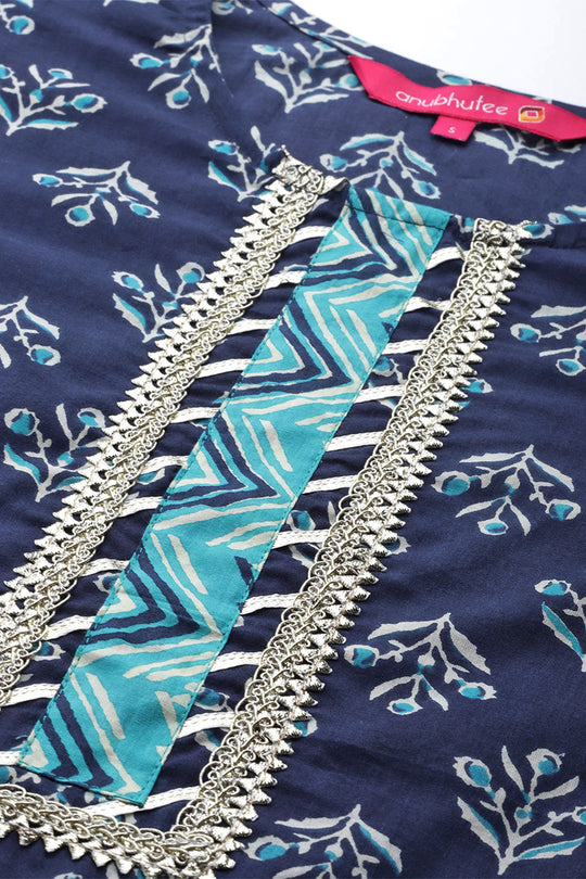 Blue Ethnic Motifs Printed Pure Cotton Kurta set