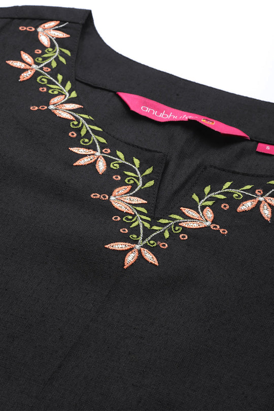 Black Floral Embroidered Thread Work Kurta set