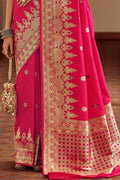 Womens Banarasi Silk Pink Saree With Blouse Piece
