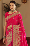 Womens Banarasi Silk Pink Saree With Blouse Piece