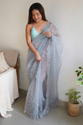 Grey Organza Saree With Blouse Piece