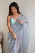 Grey Organza Saree With Blouse Piece