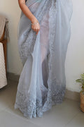 Grey Organza Saree With Blouse Piece