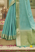 Sky Blue Tussar silk Saree With Blouse Piece