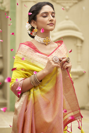 Gold Tussar silk Saree With Blouse Piece