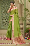 Green Tussar silk Saree With Blouse Piece