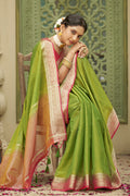 Sage Green Tussar Silk Saree