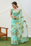 Green Organza Saree With Blouse Piece