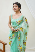 Green Organza Saree With Blouse Piece