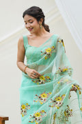 Green Organza Saree With Blouse Piece