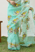 Green Organza Saree With Blouse Piece