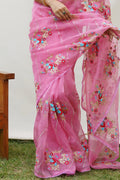 Pink Organza Saree With Blouse Piece