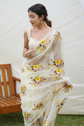 Yellow Organza Saree With Blouse Piece