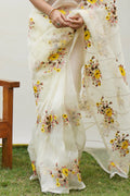 Yellow Organza Saree With Blouse Piece