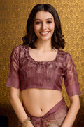 Brown Organza Saree With Blouse Piece