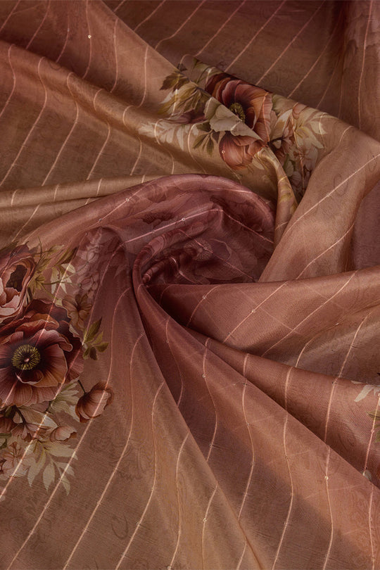 Brown Organza Saree With Blouse Piece