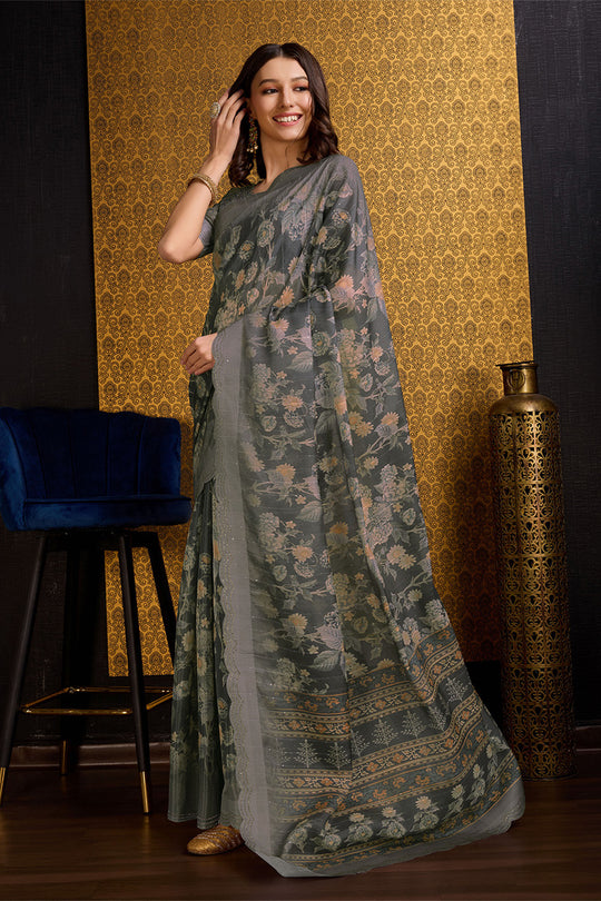 Green Organza Saree With Blouse Piece