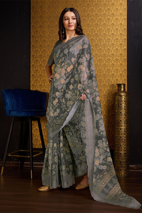 Green Organza Saree With Blouse Piece