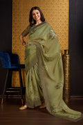 Green Organza Saree With Blouse Piece