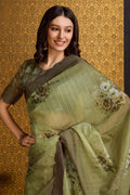 Green Organza Saree With Blouse Piece