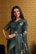Green Organza Saree With Blouse Piece