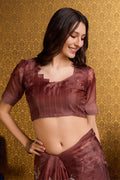 Rust Organza Saree With Blouse Piece