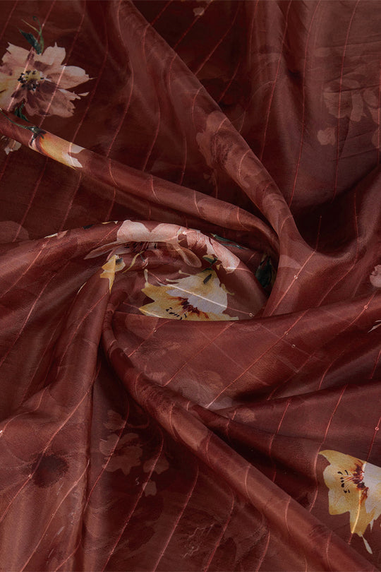 Rust Organza Saree With Blouse Piece