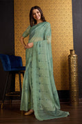 Sea Green Organza Saree With Blouse Piece