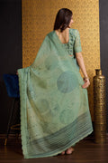 Sea Green Organza Saree With Blouse Piece