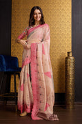 Peach Organza Saree With Blouse Piece