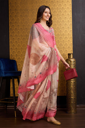 Peach Organza Saree With Blouse Piece